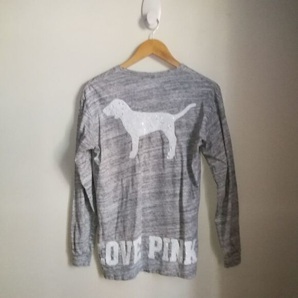 PINK Grey & White Dog Sequins Cotton Long Sleeves Sweatshirt Size XS - Picture 14 of 14